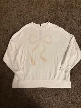 Aerie White Crewneck Sweatshirt with Pale Pink Bow Graphic